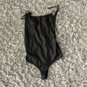 Faux leather adjustable tie body suit
